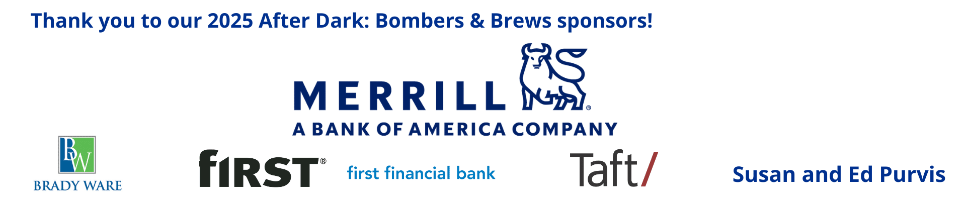 Bombers & Brews banner with 2025 sponsor logos.